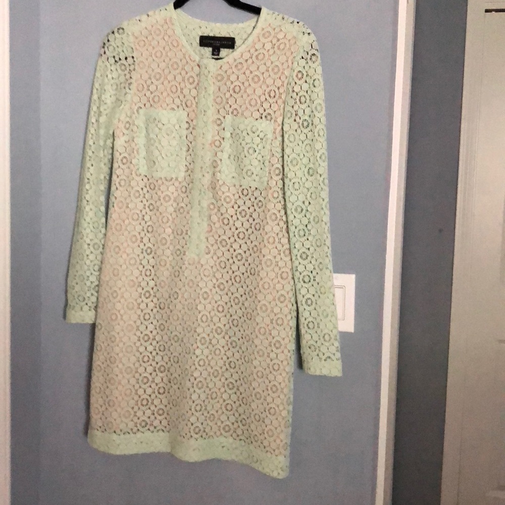 Victoria beckham lace long sleeve nude elegant dre